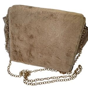 Elegant Tan Faux Fur Chain Bag